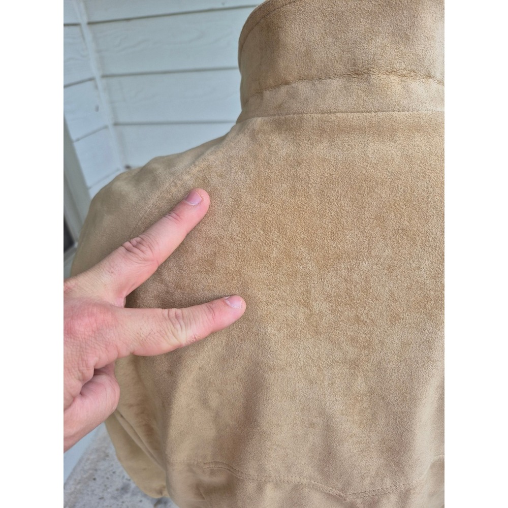 Vintage Lakeland Tan Suede Bomber Jacket Mens XL Full Zip Harrington Coat - Picture 10 of 16